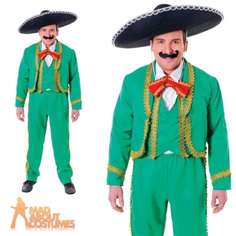 Details About Adult Mexican Man Costume Green Mens Mariachi Singer