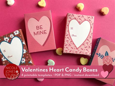 Valentines Heart Candy Boxes Printable Craft Pdf And Png Etsy