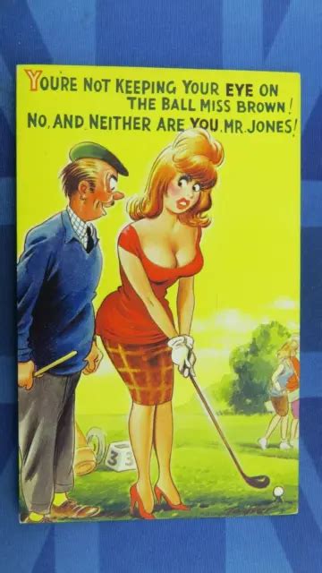 Saucy Bamforth Comic Postcard Blank Back S Boobs Golf