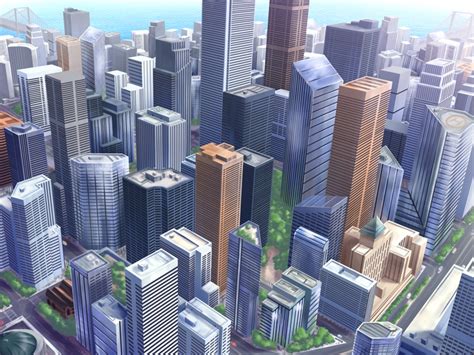 Anime Landscape Skyview Of City Buildings Anime Background