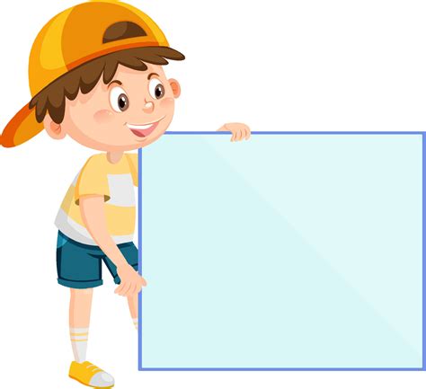 Cute Boy Holding Blank Board In Cartoon Style 8132391 Vector Art At