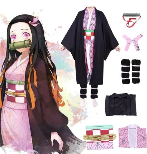 Kamado Nezuko Demon Slayer Kimono Outfit Anime Kimetsu Yaiba Cosplay