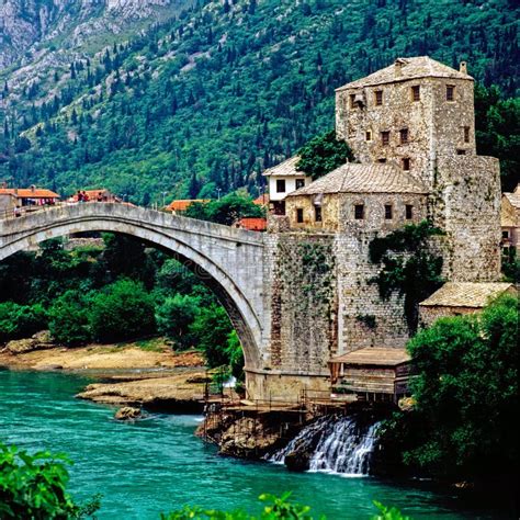 Mostar With Bridge Over River Neretva Bosnia Herzegovina Stock Image