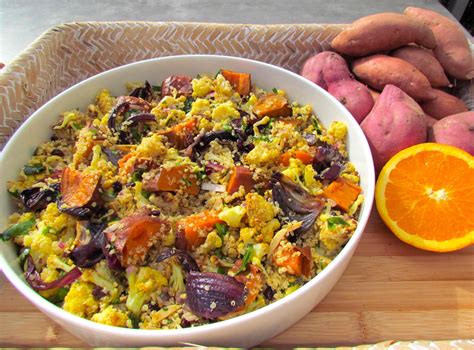 Roast Kumara And Cauliflower Quinoa Salad With Orange Mustard Dressing
