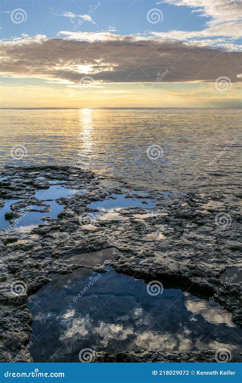 Sunrise At Cave Point Door County Wisconsin Stock Photo Image Of