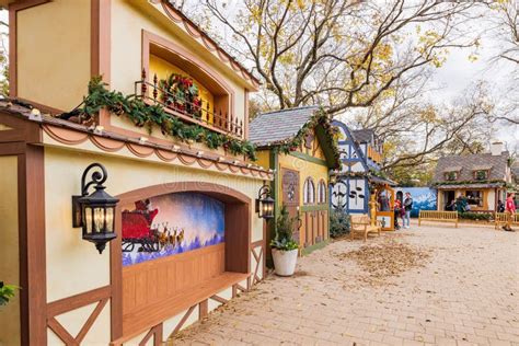 Overcast View Of The Christmas Village In Dallas Arboretum And
