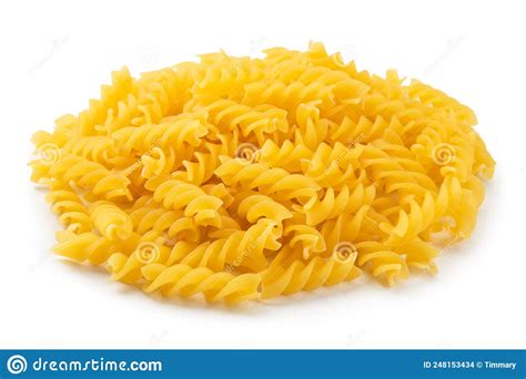 Raw Italian Spiral Pasta Isolated On White Background Stock Photo