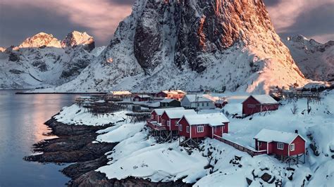 Обои Норвегия 4k Hd деревня снег Village 4k Hd Wallpaper Hamnoy