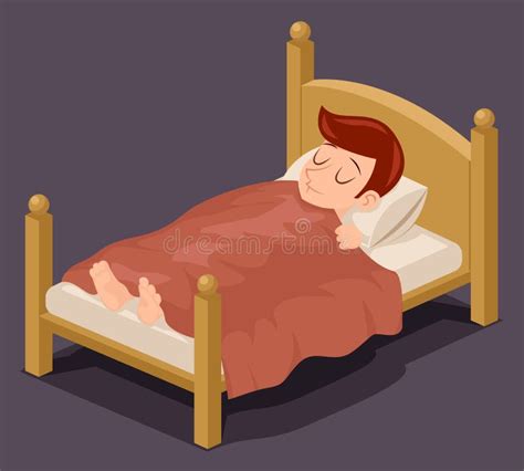 Sleep Man Bed Rest Night Blanket Pillow Cartoon Design Vector Illustration Stock Vector