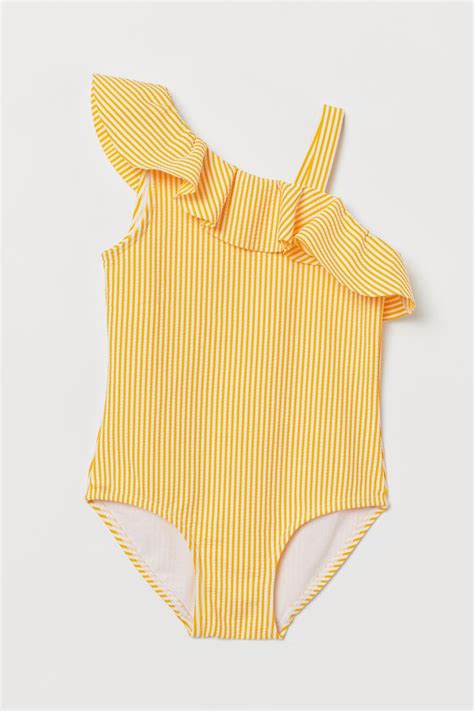 Flounce Trimmed Swimsuit Yellowwhite Striped Kids Handm Us Cute