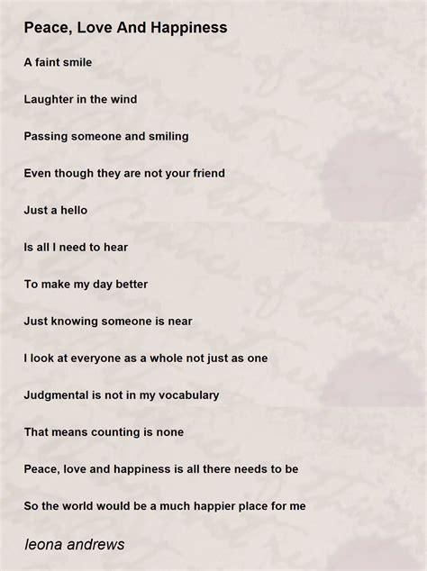 peace love and happiness poem by leona andrews poem hunter