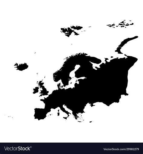 Europe Black Silhouette Contour Map Continent Vector Image