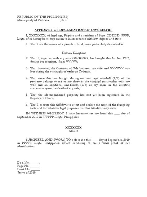 Affidavit Of Declaration Of Ownership Sample