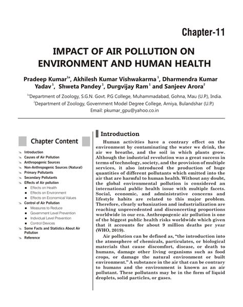 Pdf Impact Of Air Pollution On Environment And Human Health