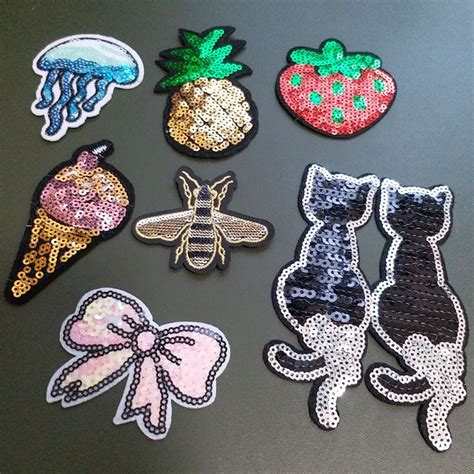 1pc Bowknot Bee Strawberry Sequins Iron On Patches For Clothing Diy Sew