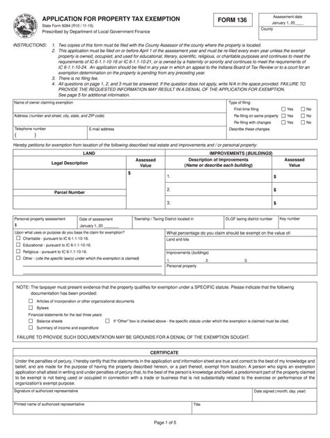 Indiana Property Tax Exemption Form 136 Propertyvb