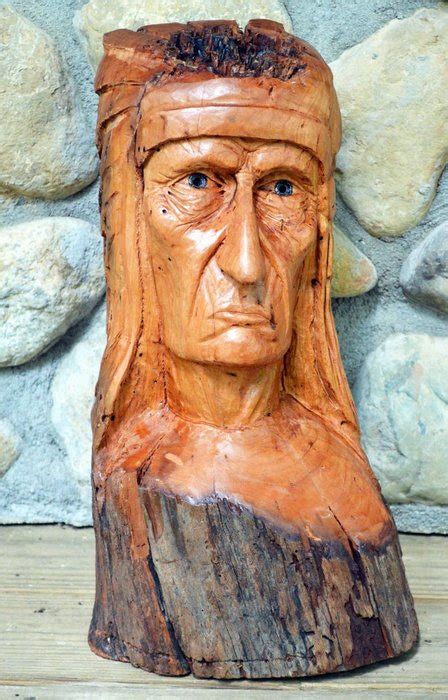 Cherry Native American Bust Carving By Josh Carte