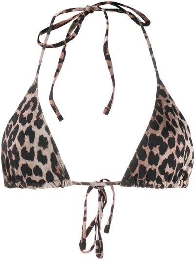 Ganni Leopard Print Triangle Bikini Top Modesens