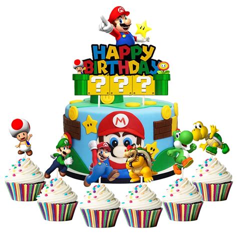 Buy 7pcs Acrylic Super Mario Happy Birthday Mario Bros Smash Cake
