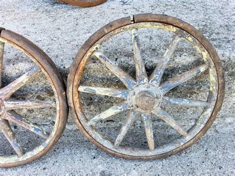 2 Vintage Antique 12 Wagon Wheels 10 Spokes Wood And Etsy