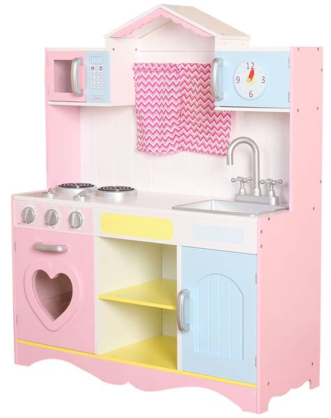 Large Girls Kids Pink Wooden Play Kitchen Childrens Role Play Pretend