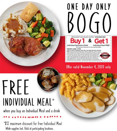 Save $10 off any heat & serve meal from boston market thanks to this coupon code! February, 2021 Second meal free today at Boston Market # ...