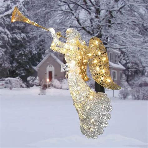 Christmas Outdoor Lighted Angel Gold Silver Lighted Angel
