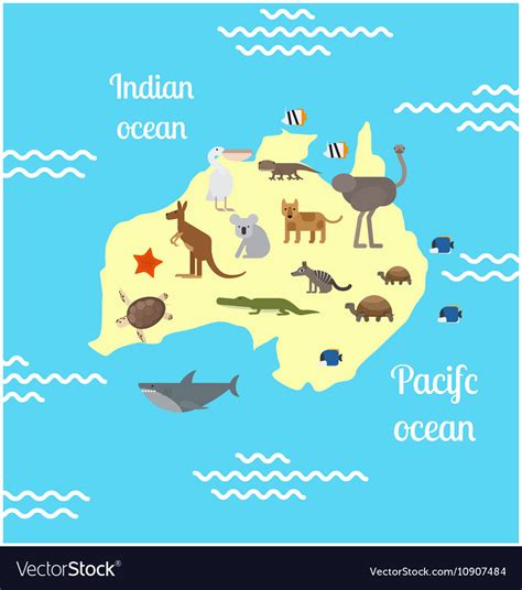 Australia Animals World Map For Children Vector Image