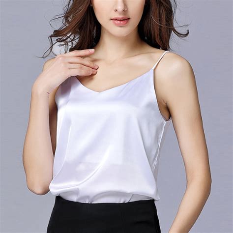 Womens Satin Silk Cami Tank Tops Loose Ladies Summer Holiday V Neck Blouse Vest Ebay
