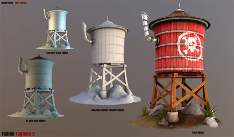 Three Different Types Of Water Towers On Top Of Each Other In Various
