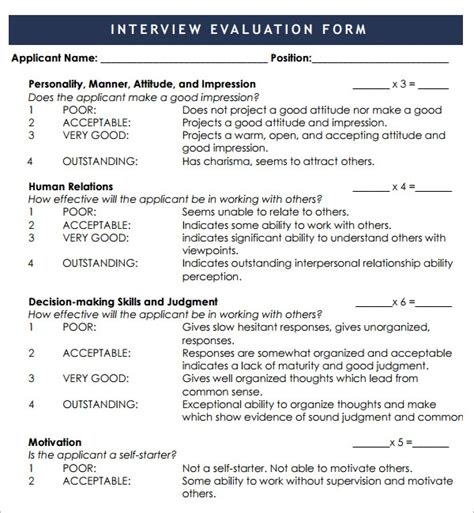 Interview Evaluation 7 Free Download For Pdf