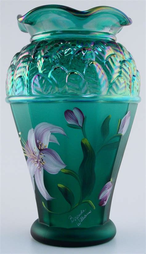 Fenton Glass Collectible Green Iridescent Vase Designer Showcase Series