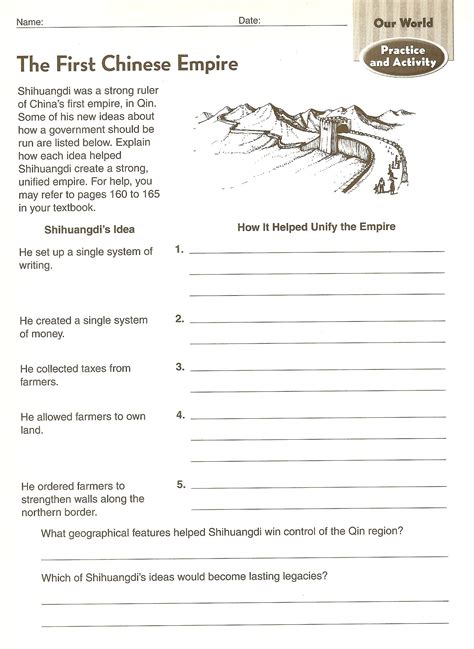 Ancient China Worksheets For 6th Grade