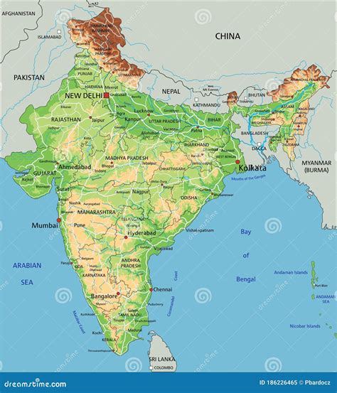 Physical Map Of India With States