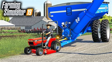 Fs19 The Beast Garden Tractor Mowing Lawn And Moving Grain Carts Mr
