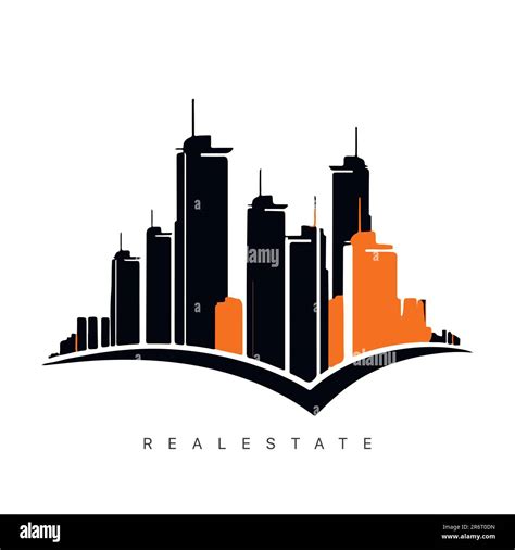Real Estate Logo Design With Line Art Style City Building Vector