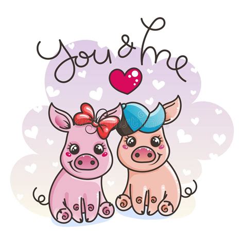 Cute Cartoon Baby Pigs In Love Stock Vector Illustration Of Happiness