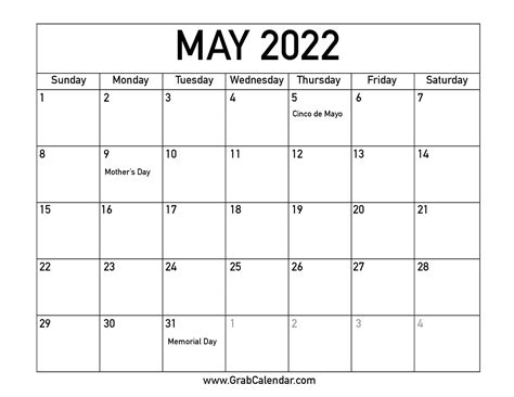 may 2022 printable calendar free printable calendar com - may 2022