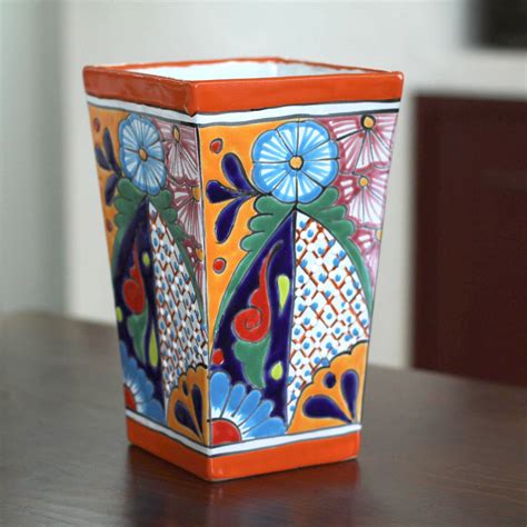 Unicef Market Hand Painted Talavera Ceramic Vase Crafted In Mexico