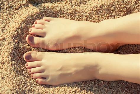 Close Up Female Feet At Sandy Beach Stock Image Colourbox