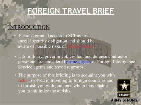 Foreign Travel Brief Powerpoint Ranger Pre Made Military Ppt Classes