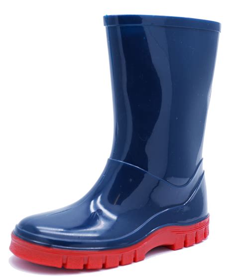 Boys Kids Navy Wellies Rain Splash Wellingtons School Boots Infant