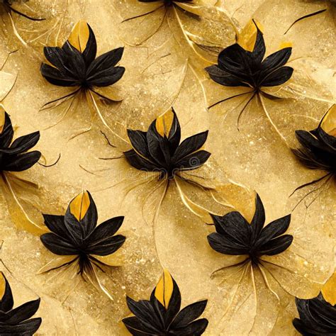 Gold With Black Luxury Background With Black Leaves Geometric Seamless