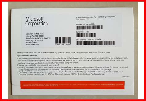 Microsoft Office Windows 10 Product Key Code Key Sticker Oem