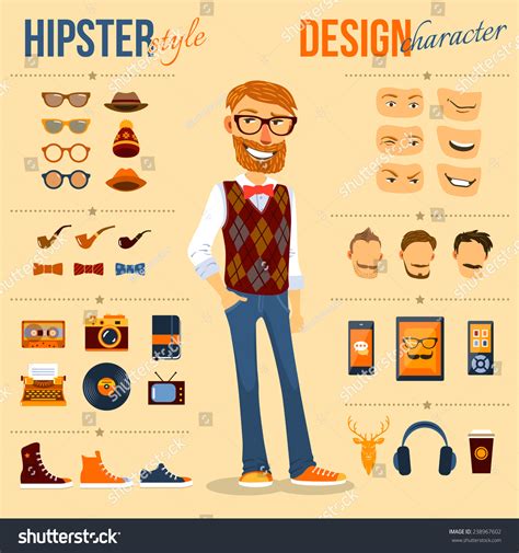 Male Hipster Character Pack Geek Fashion Stock Vector 238967602