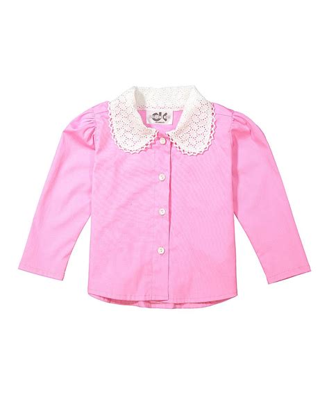Dreaming Kids Pink Eyelet Collar Button Up Top Infant And Kids Button