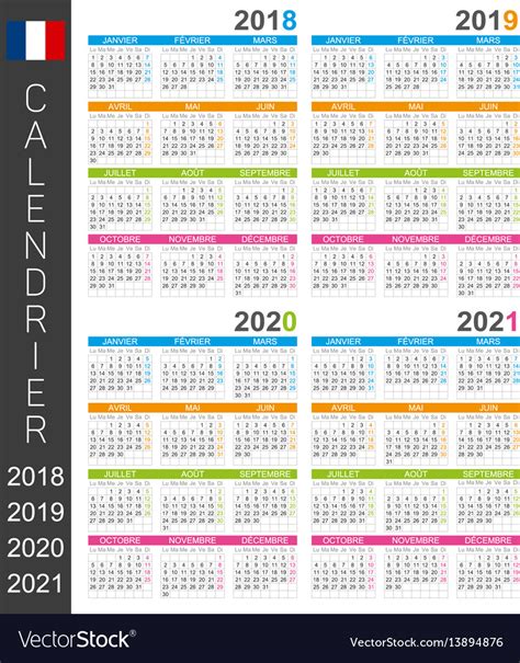 Calendar 2018 2019 2020 2021 Royalty Free Vector Image