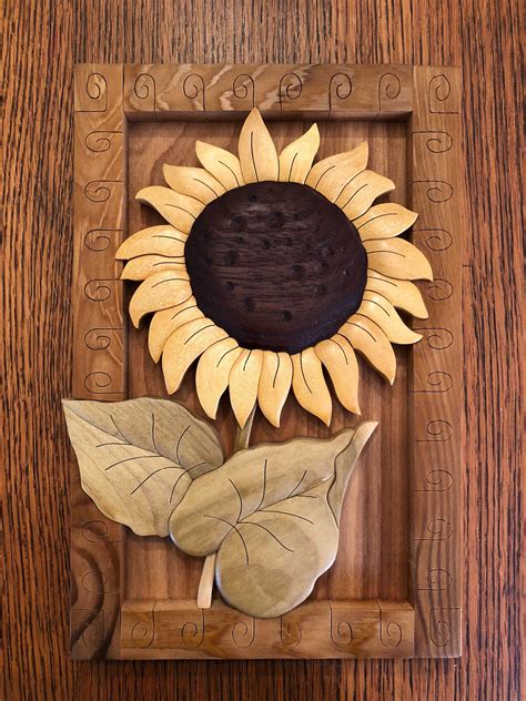 Sunflower Intarsia Wall Hanging By Atgwoodworking On Etsy