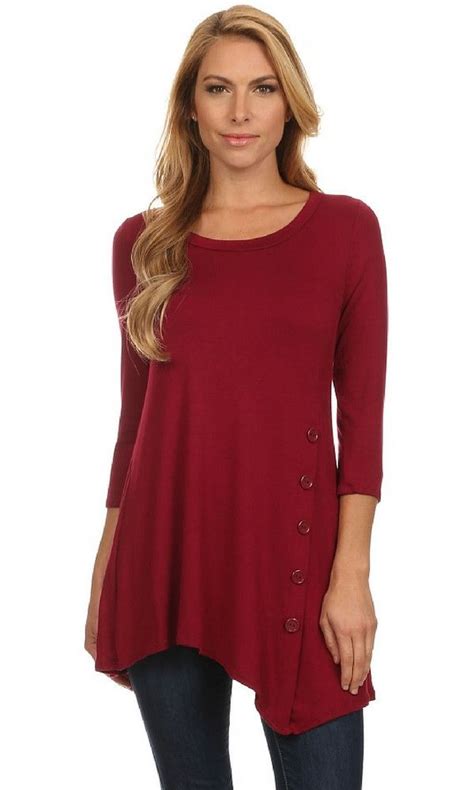 Buttoned Ladies Tunic Top With 34 Length Sleeves Womens Tunics