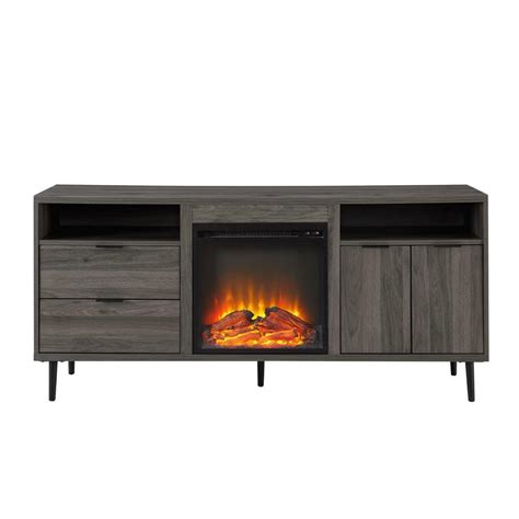 Walker Edison 60 In Modern Storage Fireplace Console Slate Grey